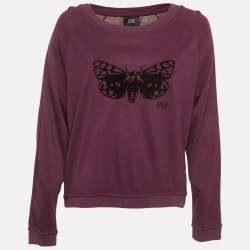 Pre Owned Cavalli Class Purple Butterfly Detail Knit Wide Neck Jumper L