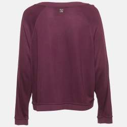 Pre Owned Cavalli Class Purple Butterfly Detail Knit Wide Neck Jumper L