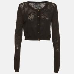 Pre Owned Cavalli Class Black  Floral Patterned Knit Cropped Cardigan M