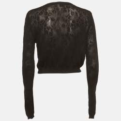 Pre Owned Cavalli Class Black  Floral Patterned Knit Cropped Cardigan M