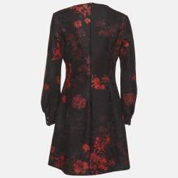 Pre Owned Cavalli Class Black/Red Printed Lace Scoop Neck Mini Dress M