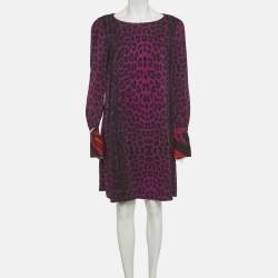 Pre Owned فستان كافالي كلاس مطبوع بنفسجي كريب مطاطي مقاس وسط (ميديم)