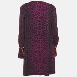 Pre Owned فستان كافالي كلاس مطبوع بنفسجي كريب مطاطي مقاس وسط (ميديم)