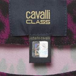 Pre Owned فستان كافالي كلاس مطبوع بنفسجي كريب مطاطي مقاس وسط (ميديم)