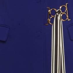 Pre Owned Cavalli Class Blue Stretch Knit Faux Belt Blazer M