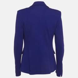 Pre Owned Cavalli Class Blue Stretch Knit Faux Belt Blazer M