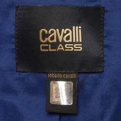 Pre Owned Cavalli Class Blue Stretch Knit Faux Belt Blazer M