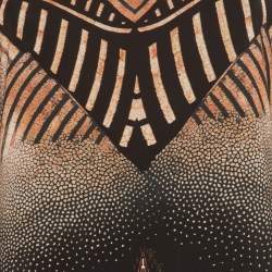 Pre Owned فستان كلاسي ميني بطبعة أسود/بيج جيرسيه من روبيرتو كافالي مقاس كبير