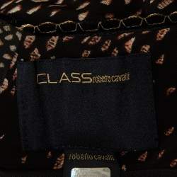 Pre Owned فستان كلاسي ميني بطبعة أسود/بيج جيرسيه من روبيرتو كافالي مقاس كبير