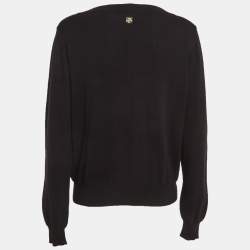 مملوكة مسبقًا Cavalli Class Black Cotton Knit Embroidered Patch Detail Jumper M