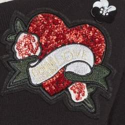 مملوكة مسبقًا Cavalli Class Black Cotton Knit Embroidered Patch Detail Jumper M