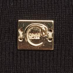 مملوكة مسبقًا Cavalli Class Black Cotton Knit Embroidered Patch Detail Jumper M
