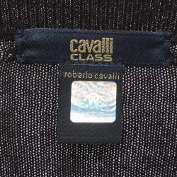 مملوكة مسبقًا Cavalli Class Black Cotton Knit Embroidered Patch Detail Jumper M