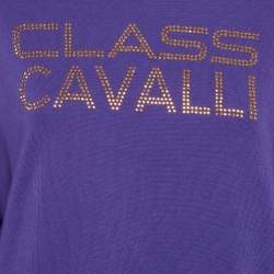 Pre Owned Class by Roberto Cavalli Purple Logo Studded Cotton Sweatshirt L