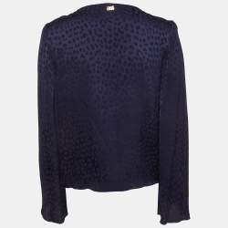 Pre Owned Class by Roberto Cavalli Navy Blue  Patterned Crepe Top M