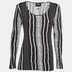 Pre Owned Cavalli Class Black Printed Knit Long Sleeve Top M