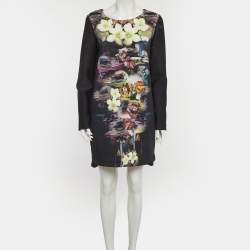 Pre Owned Cavalli Class Black Printed Neoprene Shift Dress M