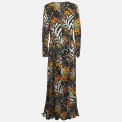 مملوكة مسبقًا فستان طويل كافالي كلاس بطبعة صدفية سوداء جيرسي مقاس وسط (ميديوم)