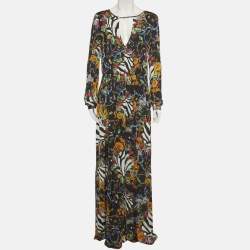 مملوكة مسبقًا فستان طويل كافالي كلاس بطبعة صدفية سوداء جيرسي مقاس وسط (ميديوم)