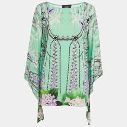 Pre Owned Class by Roberto Cavalli Green Printed Jersey Kaftan top L