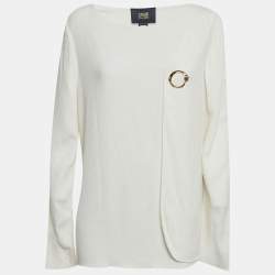 مملوكة مسبقًا Class by Roberto Cavalli Off White Stretch Crepe Long Sleeve Top M