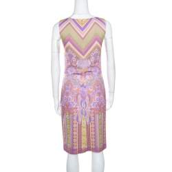 Pre Owned Class by Roberto Cavalli Purple Printed V-Neck Sleeveless Dress M