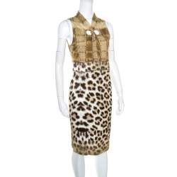 Pre Owned Class by Roberto Cavalli Multicolor Animal Printed Snake Buckle Detail Cutout Back Dress M