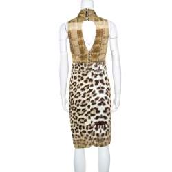 Pre Owned Class by Roberto Cavalli Multicolor Animal Printed Snake Buckle Detail Cutout Back Dress M