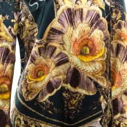 Class by Roberto Cavalli Green Floral Printed Satin Burnout Velvet Trim Detail Dress L