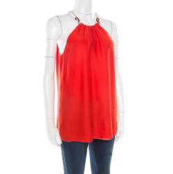 Class by Roberto Cavalli Red Silk Serpentine Detail Halter Top L