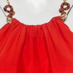 Class by Roberto Cavalli Red Silk Serpentine Detail Halter Top L