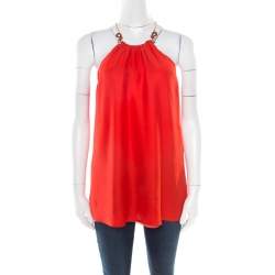 Class by Roberto Cavalli Red Silk Serpentine Detail Halter Top L