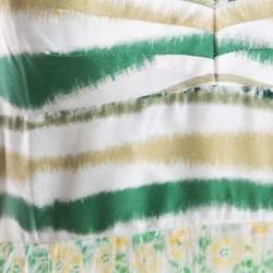 Class by Roberto Cavalli Green and White Printed Ruffled Detail Sleeveless Maxi Dress M