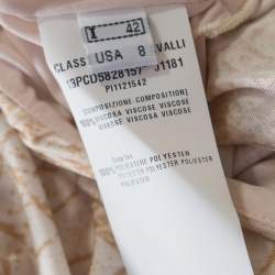 Pre Owned فستان كلاس باي روبرتو كافالي مكشكش طباعة جلد ثعبان مزين بحافة جلدية بيج M