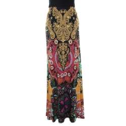 Cavalli Class Multicolor Baroque Print Flared Maxi Skirt M