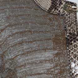 Pre Owned Class by Roberto Cavalli Brown & Grey Snake Pattern Snakeskin Neck Detail Knit Top L