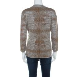 Pre Owned Class by Roberto Cavalli Brown & Grey Snake Pattern Snakeskin Neck Detail Knit Top L