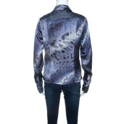 مملوكة مسبقًا قميص كلاس باي روبرتو كافالي حرير سترتش مطبوع متعدد الألوان M