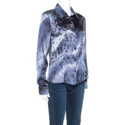 مملوكة مسبقًا قميص كلاس باي روبرتو كافالي حرير سترتش مطبوع متعدد الألوان M