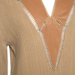 Pre Owned توب كلاس باي روبرتو كافالي حافة جد تريكو مضلع بني فاتح XXL