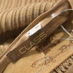 Pre Owned توب كلاس باي روبرتو كافالي حافة جد تريكو مضلع بني فاتح XXL