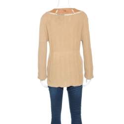 Pre Owned توب كلاس باي روبرتو كافالي حافة جد تريكو مضلع بني فاتح XXL