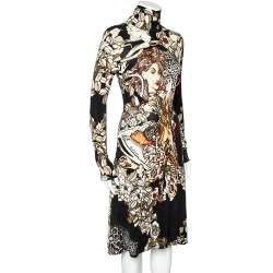 Pre Owned Class by Roberto Cavalli Black Printed Knit High Neck Midi Dress M