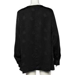 Pre Owned بلوزة كلاس باي روبرتو كافالي تفاصيل ربطة عنق حرير جاكارأسود مقاس كبير