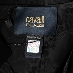 Pre Owned بلوزة كلاس باي روبرتو كافالي تفاصيل ربطة عنق حرير جاكارأسود مقاس كبير