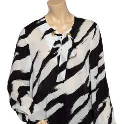 Pre Owned Class by Roberto Cavalli Monochrome Chiffon Neck Tie Detail Blouse L 