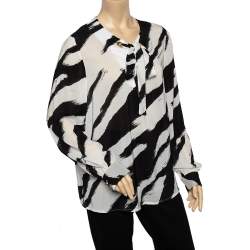 Pre Owned Class by Roberto Cavalli Monochrome Chiffon Neck Tie Detail Blouse L 