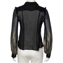 Class by Roberto Cavalli Black Lurex Crepe Button Front Shirt M