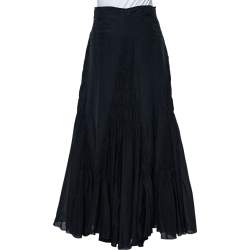 Pre Owned Class by Roberto Cavalli Navy Blue Smocked Detailed Flared Maxi Skirt M