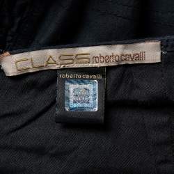 Pre Owned Class by Roberto Cavalli Navy Blue Smocked Detailed Flared Maxi Skirt M